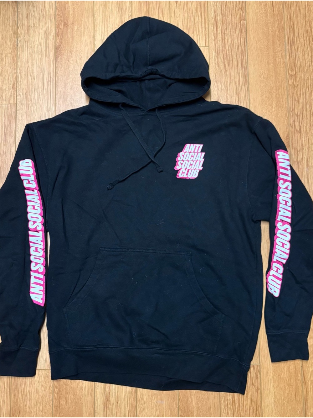 Anti Social Social Club Men’s Black Hoodie with Pink Sleeve & Chest Logos